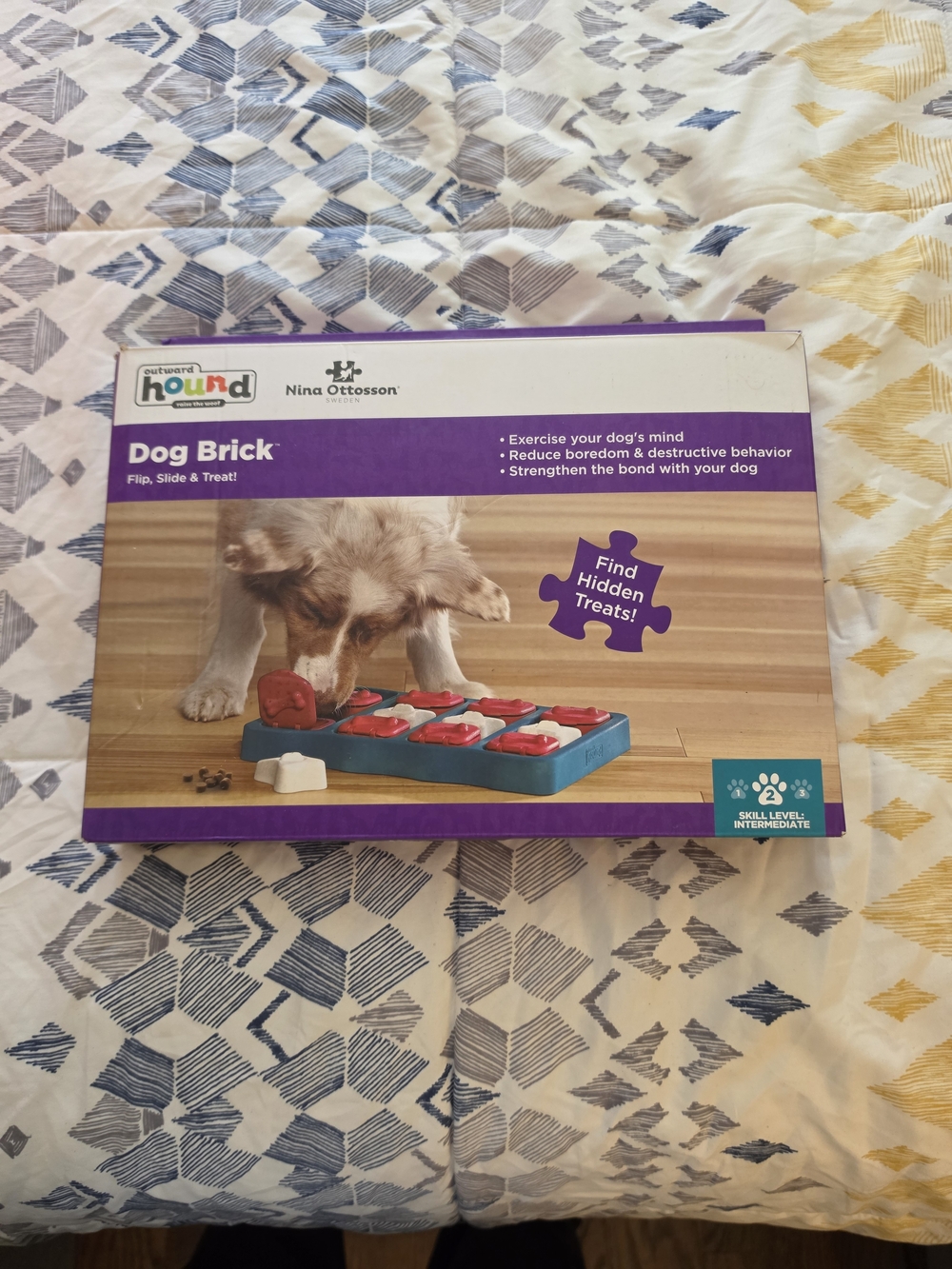 Outward Hound Dog Brick Interactive Treat Puzzle - Blue/Red